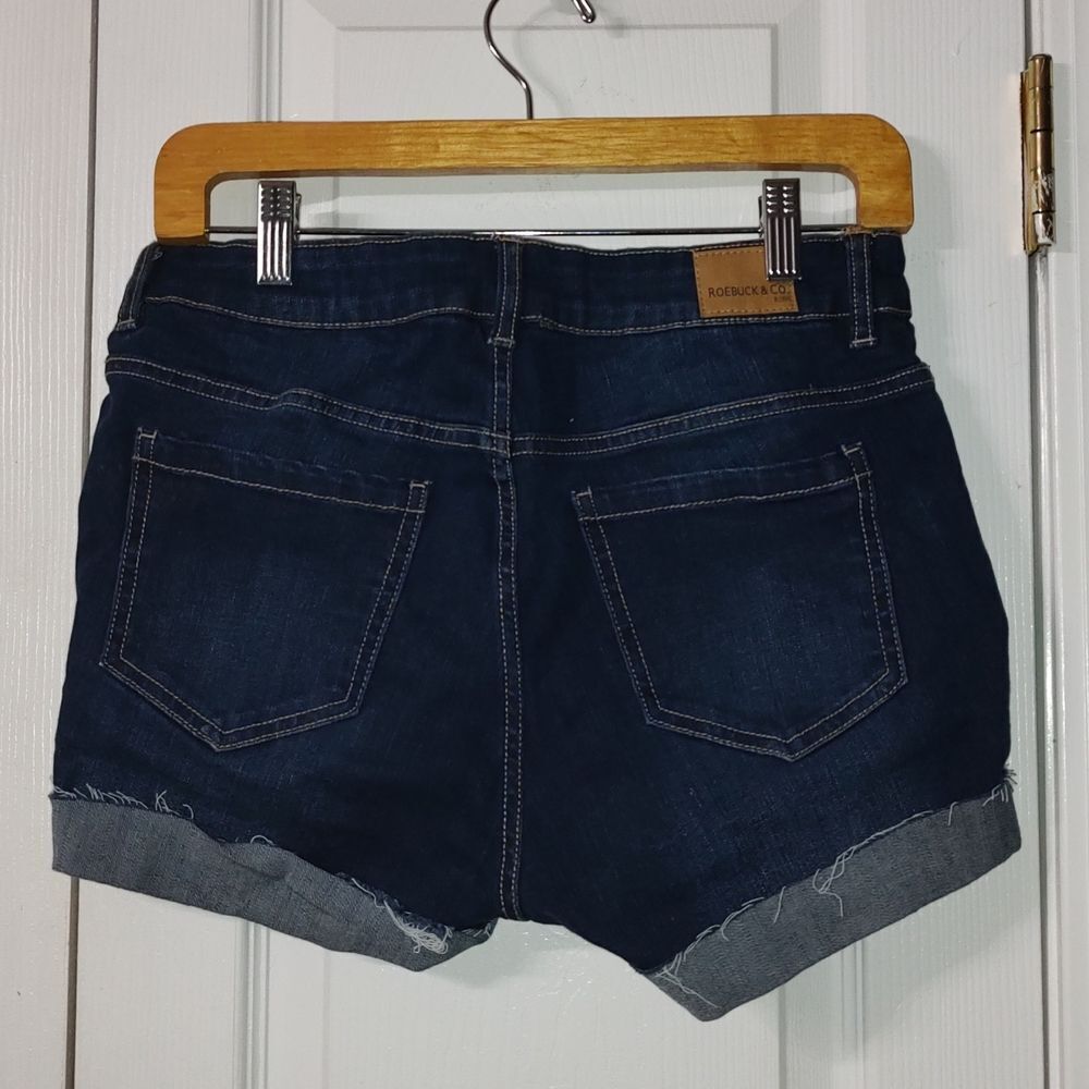Roebuck & Co dark denim jean rough hem mid rise short shorts Sz 10 NWOT - Picture 3 of 5